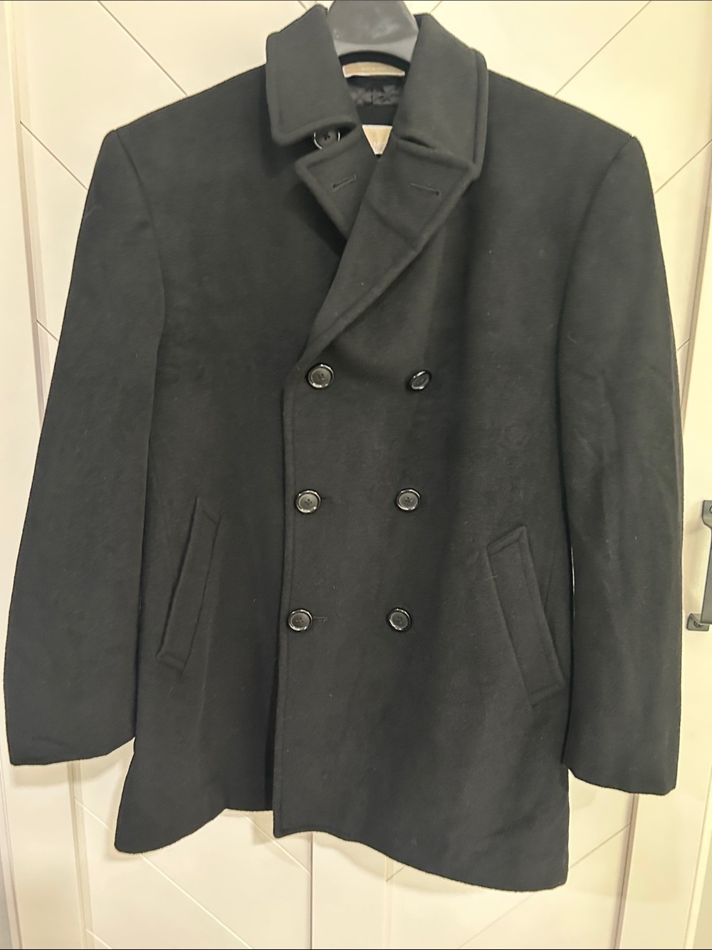 Micheal Kors Mens Medium black lined Peacoat 70%wool jacket coat